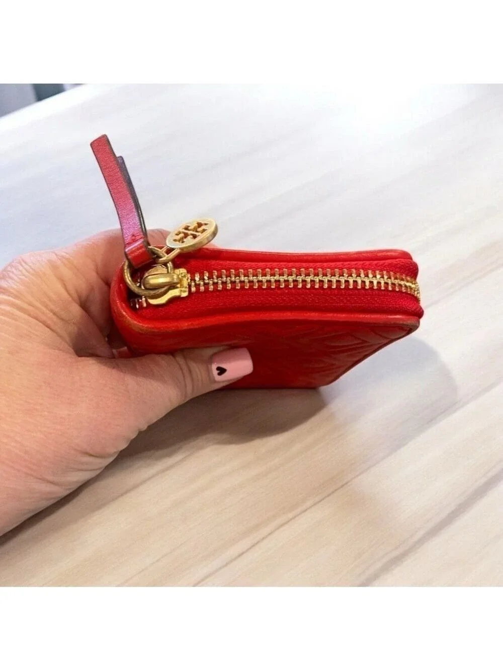 Tory Burch Cherry Red Quilted Leather Zip Wallet EUC – Authentic & Gorgeous!